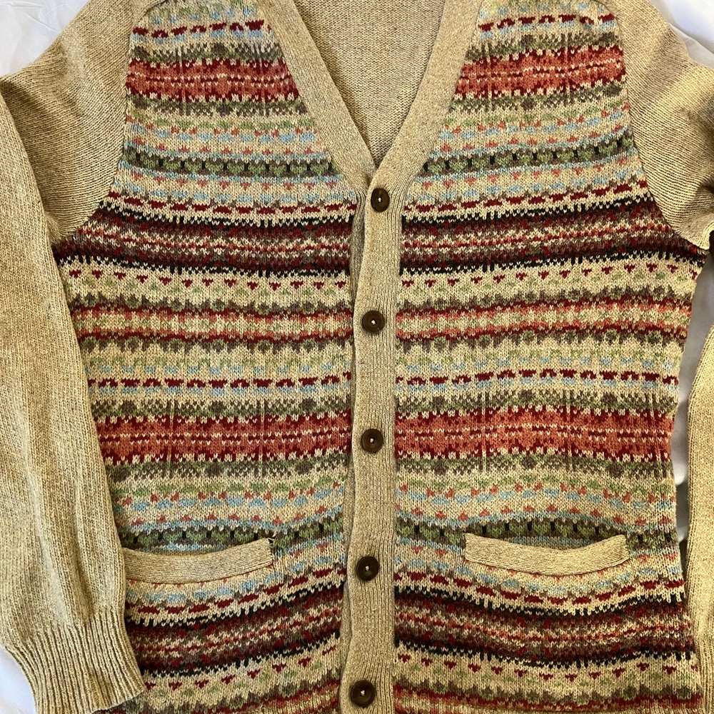 Vintage Polo by Ralph Lauren Beige Fair Isle Button-Up Cardigan Men’s M - Picture 5 of 9